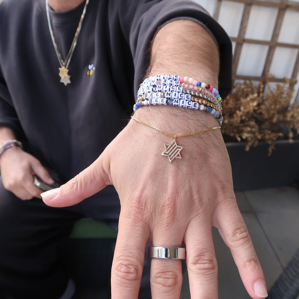Beaded "BEE NICE" Bracelet in Blue